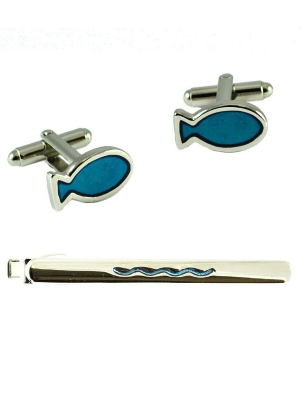 *3 FOR $9* NEW Brent Morgan Neckwear Religious Fish Wave Cufflinks Tie Clip Tin